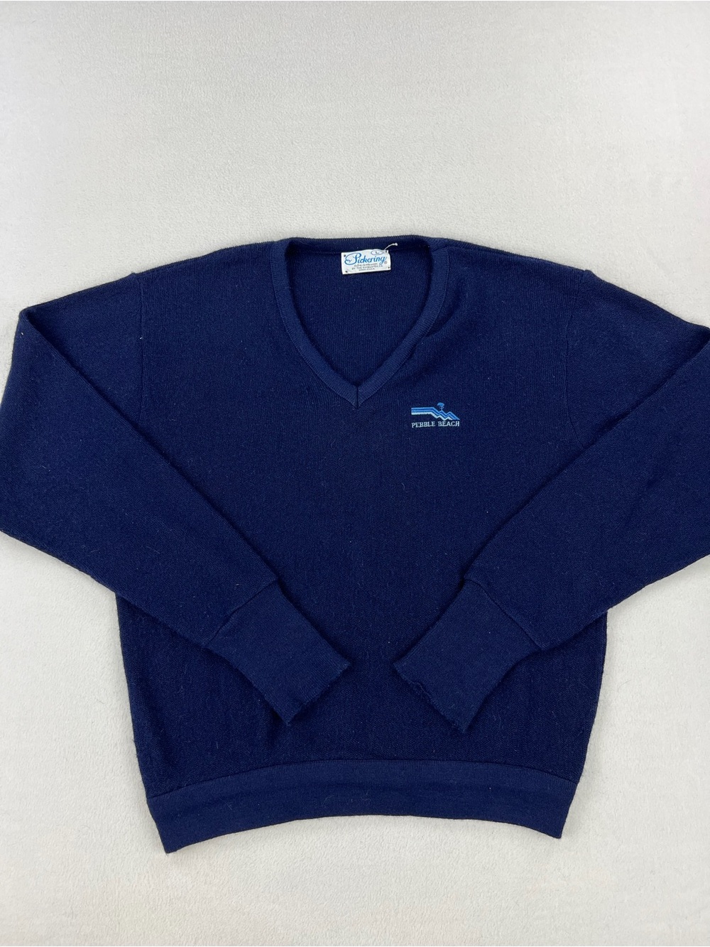 VTG 80s Pickering Active Sportswear Pebble Beach V-Neck Golf Knit Sweater Sz L
